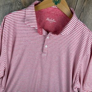 Harlestons Red White Striped Performance Polo Shirt Men XXL Tailored Fit Golf